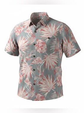 Tommy Bahama Shirt Mens XL Gray Pink Silk Cool Hawaiian Camp Palm Floral Button
